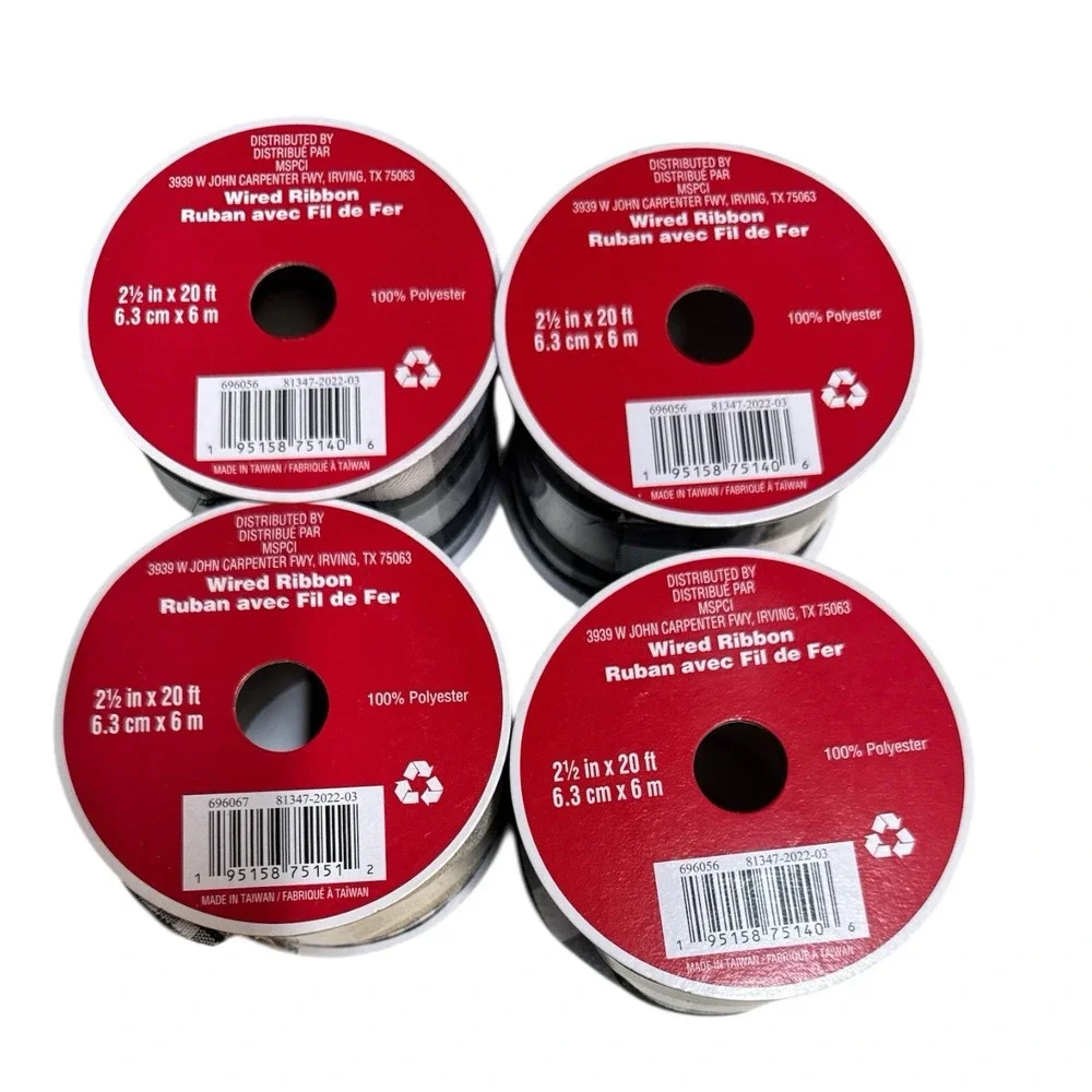 Bundle of 4! White Buffalo‎ Tan Check Wired Ribbon 2.5
